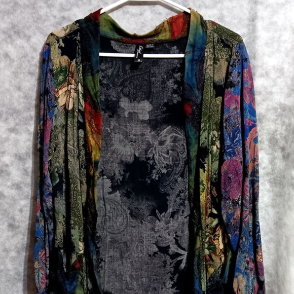 Ethyl Kimono Womens Sz M Multicolor Dark tones Mid length - Picture 2 of 3